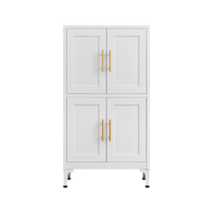 White metal kitchen storage cabinet, kitchen pantry storage cabinet with door and shelf, adjustable leveling feet