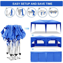 10'x20 'folding canopy with 6 detachable side walls outdoor activity shelters UPF 50+terrace portable tent (blue)