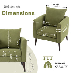 Barrel Chair, modern style chair, fabric armchair, club chair, solid wood leg cushion armchair, olive green waist pillow