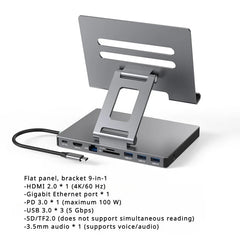 4K/60Hz Gigabit Ethernet Port USB 3.0 Splitter Hub Converter Flat Panel Rotary Stand Type-c Docking Station