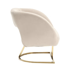 COOLMORE Upholstered Tufted Living Room Chair Textured Linen Fabric Accent Chair with Metal Stand