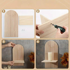Bohemian style wooden arched wall hanging double layered candlestick vase suitable for decorating living room and bedroom walls