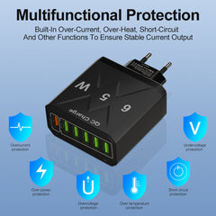 Standard 65W fast charging Korean standard mobile phone charger 6USB multi port fast charging head travel charger