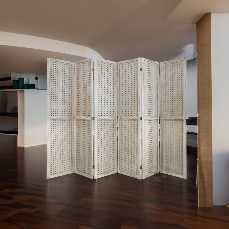6-panel room divider, 5.6-foot nail board display wooden room divider, folding privacy screen room divider, natural wood