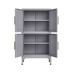 Grey metal kitchen storage cabinet, kitchen pantry storage cabinet with door and shelf, adjustable leveling feet