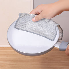 Steel Wire Dishcloth for Home Use, Non-Greasy Steel Wool Scrubbing Cloth, Kitchen Cleaning Cloth, Easy to Clean Silver Wire Rag