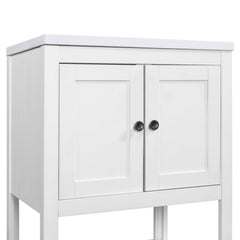 24" White Modern Sleek Bathroom Vanity Elegant Ceramic Sink with Solid Wood Frame Open Style Shelf
