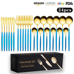 Cutlery Set Stainless Steel Knife Fork Set 24-Piece Tableware Set Golden Steak Knife Fork Spoon 6-Person Set