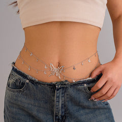 Tassel Butterfly Pendant Double layer Waist Chain for Women's Sexy Street Photography Single circle Metal Body Chain