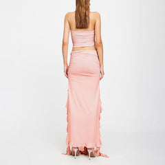 Summer new one shoulder jellyfish lace set skirt spicy girl outfit