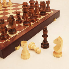 Magnetic Wood Chess Folding Chess Board Puzzle Game for Adults and Children Checkers Toy