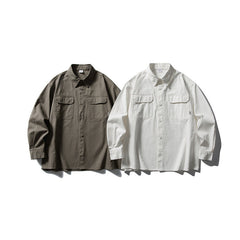 Pocket casual workwear shirt men's loose long sleeved shirt