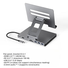 4K/60Hz Gigabit Ethernet Port USB 3.0 Splitter Hub Converter Flat Panel Rotary Stand Type-c Docking Station