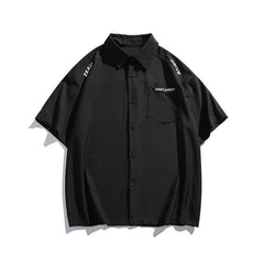 Simple letter embroidery casual short sleeved shirt men's half sleeved shirt