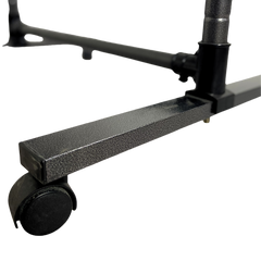 Short clothes hanger with chassis and wheels, heavy-duty rolling clothes hanger, black