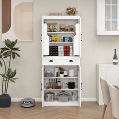 71" Kitchen Pantry Storage Cabinet with 4 Doors(2Doors with Racks)1 Drawer 2 Adjustable Shelves Freestanding Cupboard