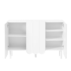 ON-TRANS Cream Style Shoe Cabinet with 5 Adjustable Solid Wood Legs, Large Storage Cabinet with Wave Doors, White