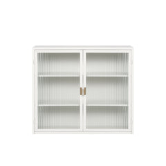 27.56"Glass Doors Modern Two-door Wall Cabinet with Featuring Three-tier White