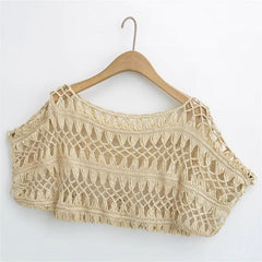 Fashionable and Sexy  Style Women's Round Neck Crochet Top with Loose Fit