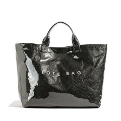 Vintage PVC tote with DuPont lettering. Simple, transparent, large - capacity handbag for commuting women.