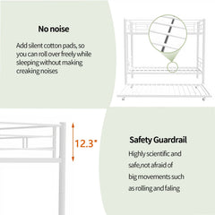 Heavy-duty Sturdy Meta Twin over Twin with Trundle Bunk Bed/l/ Noise Reduced/ Safety Guardrail/No Box Spring Needed,White