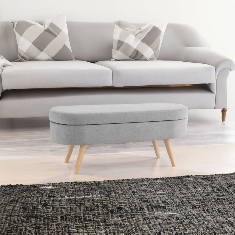 Ottoman Oval Storage Bench Rubber Wood Legs Grey(43.5