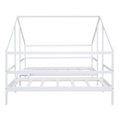 Double Twin Size Triangular House Beds with Built-in Table White