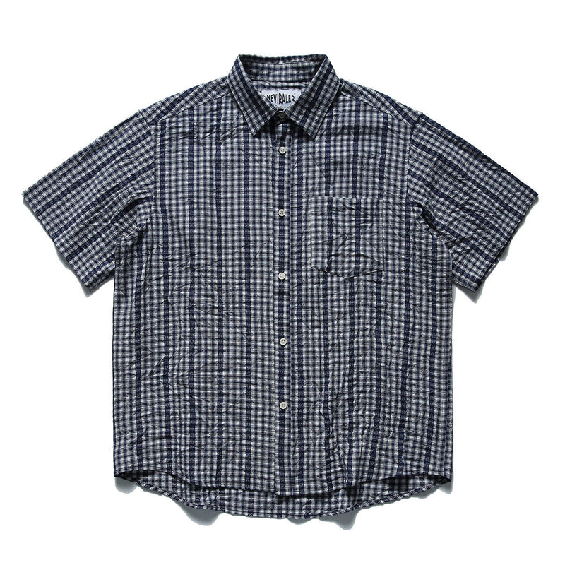 Wrinkled casual short sleeved shirt checkered half sleeved shirt
