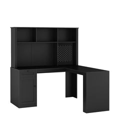Writing desk with drawer bookshelf and charger, modern L-shaped desk with storage space, corner gaming computer desk