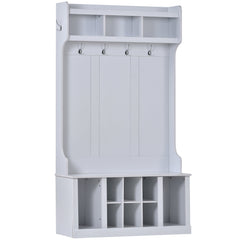 U-Can Hall Tree with 6 Hooks  Coat Hanger Entryway Bench Storage Bench (White)