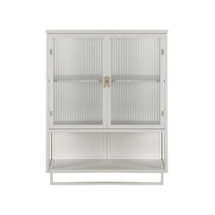23.62"Glass Doors Modern Two-door Wall Cabinet with Featuring Two-tier Enclosed Storage an Open Shelf and Towel Rack