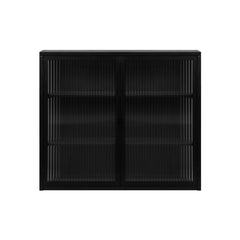 27.56"Glass Doors Modern Two-door Wall Cabinet with Featuring Three-tier Black