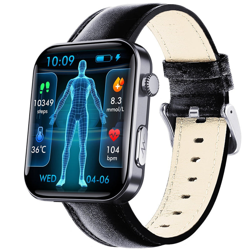 F300 smartwatch ECG electrocardiogram monitoring SOS fall alarm blood glucose and blood pressure watch HRV report