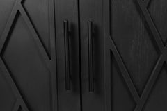 4 Door Wooden Twill Sideboard American Country Vintage Old Living Room Dining Room Hallway Entryway Cabinet (BLACK)