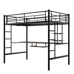 Loft Bed with Desk and Shelf   Space Saving Design Full Black