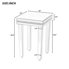 ON-TRANS glass mirror edge table, easy to assemble crystal design and adjustable height leg edge table, silver