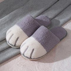 Winter House Warm Fur Slipers For Women Cute Cat paw Designer Bedroom Warm Plush Shoes Non-slip Indoor Women Furry Slippers