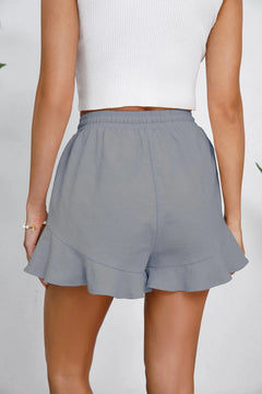 Women's cotton and linen shorts with ruffled edges and drawstring casual pants for women