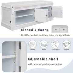 TREXM storage table with 4 adjustable doors and shelves, detachable padded shoe stand (white)