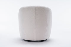 Teddy Fabric Swivel Accent Armchair Barrel Chair With Black Powder Coating Metal Ring Ivory White