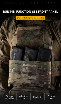 WoSporT can accommodate three 5.56 (or two 7.62) inner pockets with built-in function cover camouflage front panel