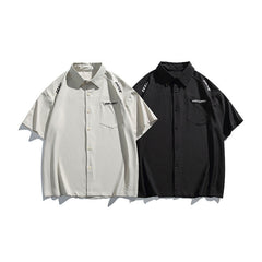 Simple letter embroidery casual short sleeved shirt men's half sleeved shirt