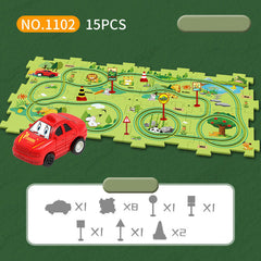 DIY assembly of children's puzzle track car with various scenarios city map construction electric puzzle track car