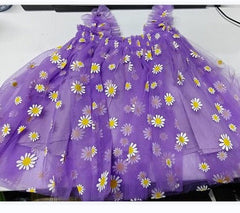 Girl embroidered mesh strapless fluffy princess dress
