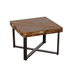 31.3"Modern Retro Splicing Square Coffee Table  Fir Wood Table Top with Cross Legs Metal Base (Set of 2 pcs )