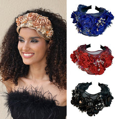 Fabric Flower Heavy Industry Wide Edge Crystal Super Immortal Women's Headband