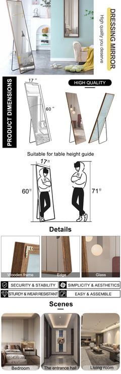60x17 Brown Solid Wood Frame Full-length Mirror, Dressing Mirror, Bedroom Home Porch