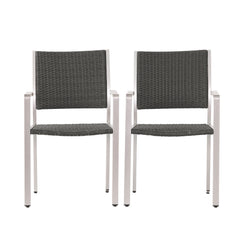 Cape Coral Outdoor Wicker Dining Chairs with Aluminum Frames, 2-Pcs Set, Grey