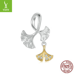 Silver Charm Original Autumn Forest Ginkgo Leaf DIY Pendant Accessories Color coded Electroplated Leaves s925 Pure Silver Beads