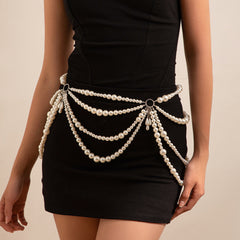 Sweet, cool and spicy girl imitates pearl hollow tassel ethnic windbreaker decoration chain, sexy nightclub style multi-layer body chain